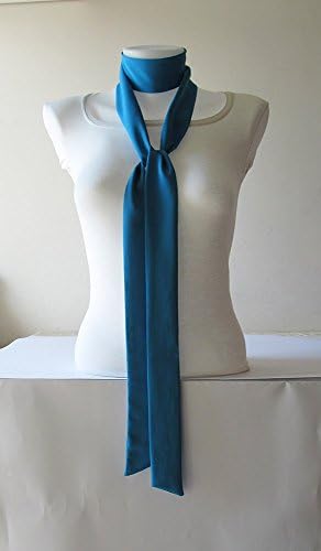 Turquoise Blue Skinny Scarf, 80"x2", Scarf / Neck Tie / Head Band, Long Thin Scarf with Angled Ends, Silk Blend Fabric, Women Accessories, For Her