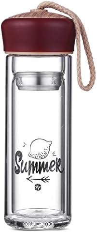 CENSUN Borosilicate Glass Water Bottle Tea Coffee Juice Cup with Strap Wooden Lid, SYTGYBL173