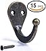 VIE VIE Jumbo Coat Hooks - 15pc Largest Bronze Hook Hangers Equipped with Long 17mm Screws to Keep Heavy Items in Place and Home Organized