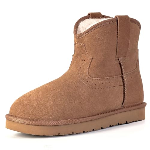 OOW Short Cowboy Boots for Women Western Snow Ankle Winter Round Toe Fall Cowboy Booties Brown at Amazon