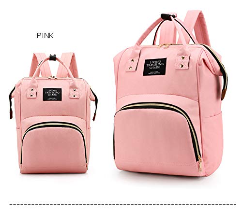 Valerie Diaper Bag Backpack Nappy Bag Baby Bags for Mom Maternity Diaper Bag with Stroller Straps Thermal Pockets,Water Resistant Nylon Nursing Waterproof (Pink)