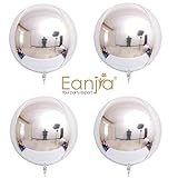 Hangable 4 Count 16" Silver 4D Large Round Sphere Aluminum Foil Balloon Mirror Metallic Silver Balloon Birthday Party Wedding Baby Shower Marriage Decor Supplies Eanjia(Silver, 16")