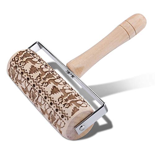 image for  AIUSD Clearance , Rolling Pin Embossed Rolling Pin Christmas Wooden R