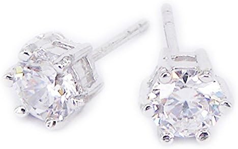 Cubic Zirconia Stud Earrings / 0.5 Carat CZ Diamond Sterling Silver Ear for Women