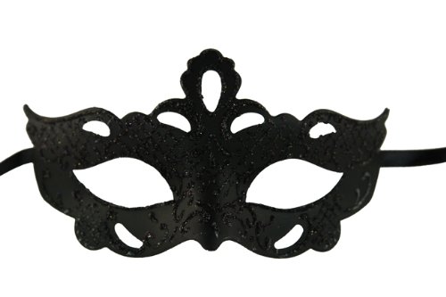 Classic Vintage Swan Venetian Style Laser Cut Masquerade Mask for Mardi Gras or Halloween - Decorated with Glitter - Black