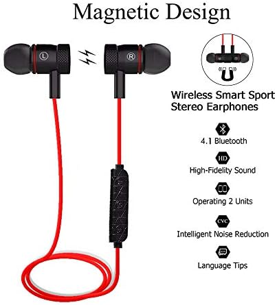 Bluetoothイヤホン イヤホン 磁気ワイヤレスヘッドセット 耐汗性イヤホン Hifiバランスステレオオーディオインイヤーヘッドホン スポーツワークアウト用 Magnet Adsorption ノイズキャンセリング 2デバイス接続 レッド Avim Maggal Co Il