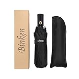 Binken Compact Windproof Travel Umbrella - Sun and Rain Umbrella - Ergonomic Handle, Auto Open & Close Black