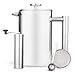 Essentials by Lotte Large Capacity Modern Stainless Steel French Press Coffee Maker with Hand held Manual Coffee Grinder Ceramic Burr 40g Capacity - Bonus Extra Filter and Tablespoon