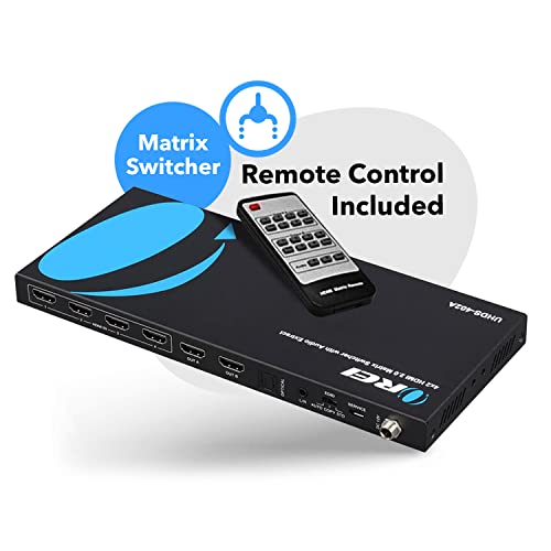 OREI 4K HDMI Matrix Switch 4 X 2, Switcher 18G UltraHD with Arc Supports Upto 4K @ 60Hz & 1080P IR Audio Extractor Arc EDID HDCP 2.- Remote Control - Full Matrix Selection