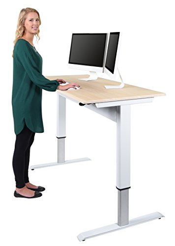 Pneumatic Adjustable Height Standing Desk (56", White Frame / Birch Top)