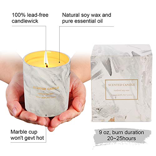 Haobell Gifts for Women - Scented Candles 100% Pure Natural Soybean Wax with Plant Essential Oils for Stress Relief Aromatherapy (Marble Gray)