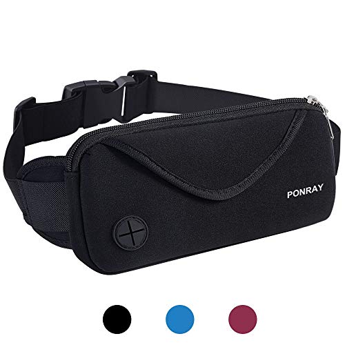 PONRAY Running Belt Waist Pack - Water Resistant Runners Belt Fanny Pack for Men Women Jogging Hiking Fitness - Adjustable Run Phone Holder Pouch for iPhone Xs Max 8 7 Plus - Dual Pockets Design