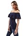 PattyBoutik Women Flutter Off Shoulder Blouse (Navy Blue Medium)