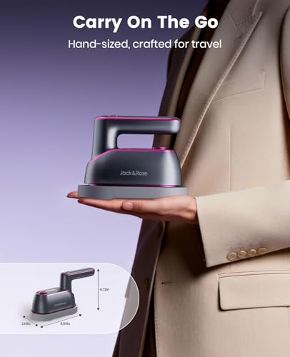 Jack＆Rose Steamer Clothes,8s Heat-up Travel Steam Iron,Portable Steamer | Portable,8s Fast Heat-up,150ml Large Tank,7.5‑ft Long Cord,Steam & Iron 2 in 1,for All Fabrics,6.5in Large Ceramic Panel