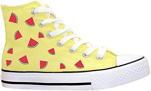 Womens Teen-girls Cute Floral Watermellon Print High-top Lace-up Flat Canvas Shoes Fashion Sneakers (7.5, yellow)