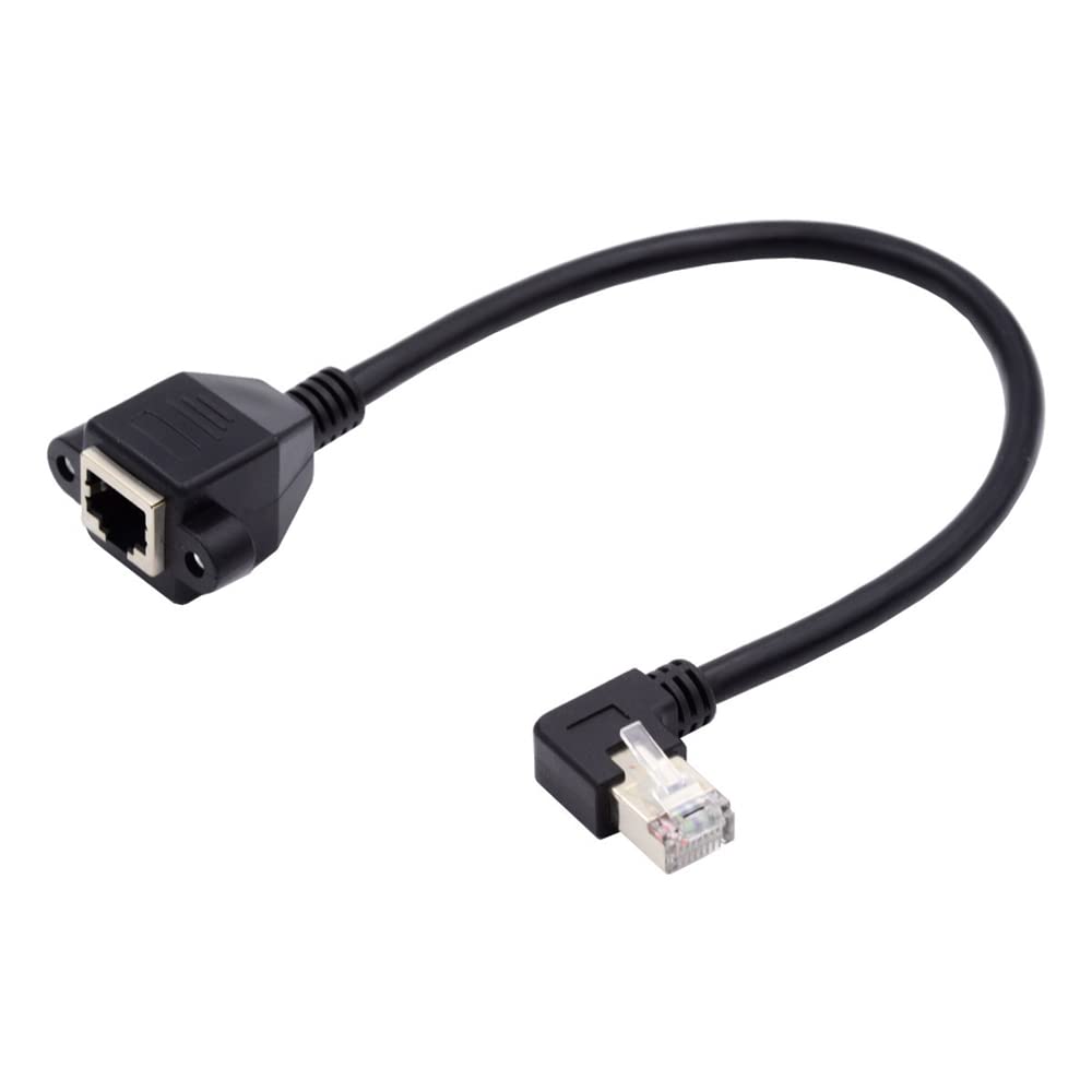 NFHK Right Angled 90 Degree 8P8C FTP STP UTP Cat6 Male to Female Lan Ethernet Network Extension Cable with Panel Mount Holes