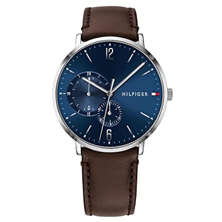 Tommy Hilfiger Multi Zifferblatt Quarz Uhr für Herren mit Dunkel-Braunes Lederarmband – 1791508