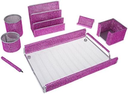 Office Supply Pink Mesh Desk Set (XQ763-PNKSM)
