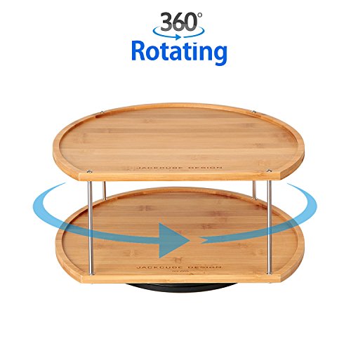 JackCubeDesign 360 Rotating Lazy Susan Bamboo Spice Jar Rack Kitchen Countertop Display Organizer Spice Bottle Worktop Holder Stand Shelf with Stunning 2 Tier(14 x 11.73 x 7.17 inches) – :MK383A