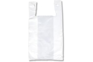 JA Kitchens 200 Large Plastic Grocery T-Shirt Bags - Plain White 12" x 6" x 21"