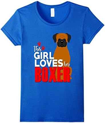 Womens This Girl Loves Her Boxer Dog Shirt Pet Puppy Small Royal Blue