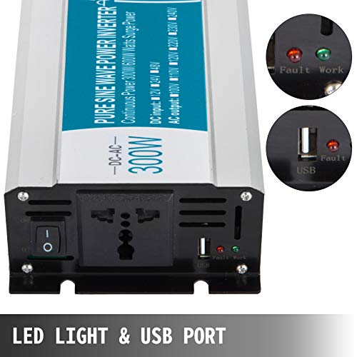 VEVOR 300/600 Watt Power Inverter DC 12V into AC 220V Pure Sine Wave