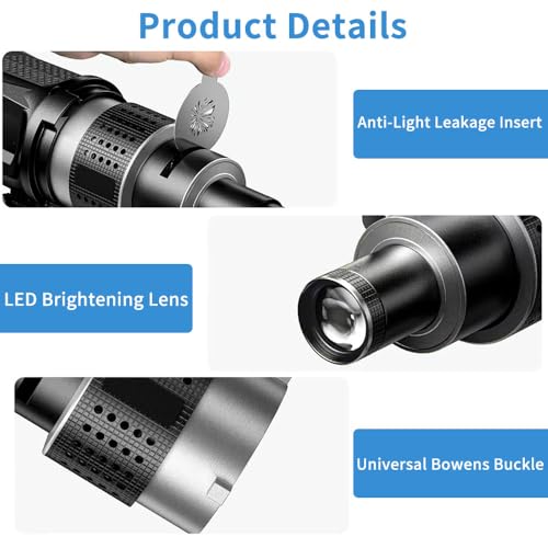 Genérico Foco Cónico Óptico Snoot, Kit de Accesorio Óptico para Proyector de Snoot Bowens con 35 Gobos y 5 Filtros de Color, Compatible con Aputure Amaran Godox Neewer LED Video Speedlite