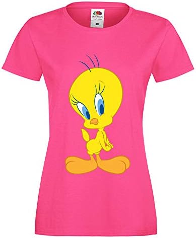 Tweety Looney Tunes Ladies Round Neck Tshirt Fuchsia New