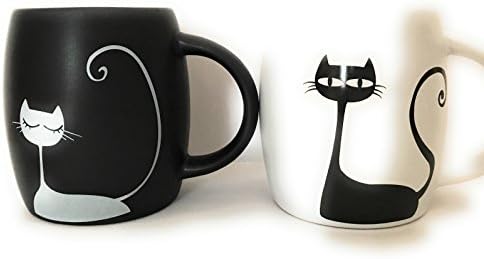 Mug sets of 2.(2 lbs) Black and white cat couple.12oz coffee and tea mug. Cat lover gift.