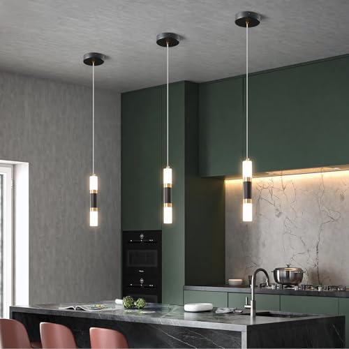 ZYBWL Modern LED Pendant Light Black Gold Height Adjustable Small Pendant Lamp Mini Lamp For Dining Room Living Room Bedroom Bar Kitchen Living Room(3-Pack)