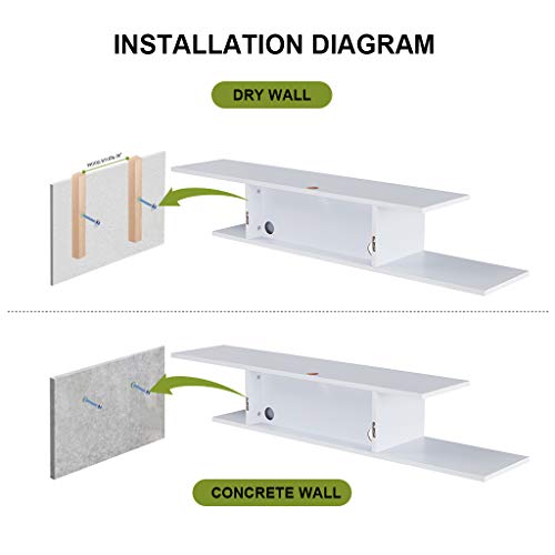 Sunon TV Stand Floating Wall Mounted Entertainment Center Media Console Wood Storage Shelf with Cable Management Slot(White) - Thumbnail 5
