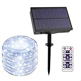 LEOHOME Outdoor String Lights Solar Powered with Remote/Timer/Dimmer, 72ft 200 LED Solar Outdoor Rope Lights for Garden Porch Backyard Pergola Tents Cafe Bistro Wedding Party Decor (White-200LED)