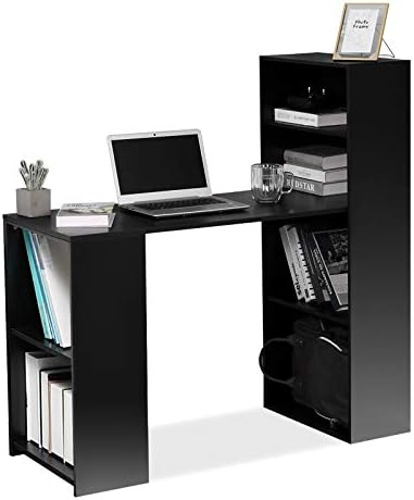 LEMAIJIAJU Computer Desk with Shelves Student Study Table Office Desk PC Laptop Computer Workstation with 6-Tier Large Storage Shelves for Home Office Black