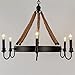 UNITARY Brand Antique Metal Flaxen and Black Hemp Rope Wheel Candle Chandelier with 6 E12 Bulb Sockets 240W Painted Finish