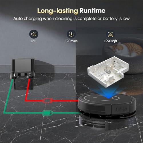 Bagotte Robot Vacuum and Mop Combo,5000Pa Suction Robotic Vacuums Cleaner with Low Noise, Self-Charger,2.4G WiFi/App/Alexa/Remote Control for Pet Hair,Hard Floor,Carpet