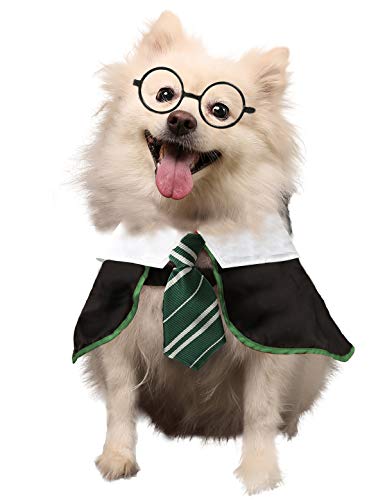 Coomour Dog Halloween Costume Pet Wizard Shirt Funny Cat Clothes for Dogs Cats Clothing with Glasses (Small,Green) — image 1