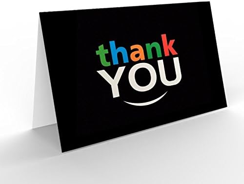 Thank You Cards with Colored Text on Black Greeting Cards- 100 Bulk Pack Greeting Cards Blank on the Inside with Matching Envelopes