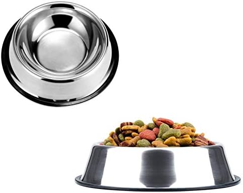 QHTY Basic Bowls Stainless Steel Dog Cat Pet Bowl with Rubber Base Skid Resistance 2 PCS