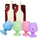 Avery Barn Food Grade Silicone Stemmed Wine Glasses + Foldable Plastic Bottle Bag Sets - Color Cups