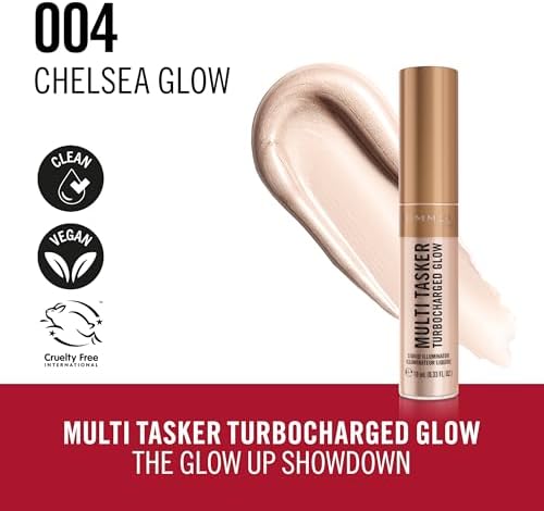 Multi Tasker Turbocharged Glow, 004 Chelsea Glow, Illuminante liquido per il viso, Perle riflettenti, Luminosità naturale, Vitamina C & E, Formula Vegana, 10 ml