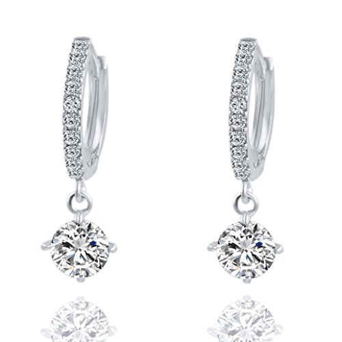 Auwer Women Eardrop Earrings, 1 Pair Elegant Crystal Rhinestone Eardrop Round-shaped Ear Stud Earrings Fashion Display Jewelry Gift (Silver)