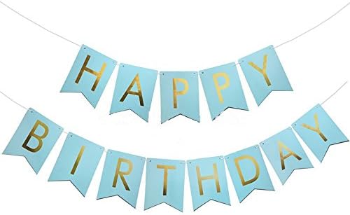 Elfun (TM) Gold Foiled Happy Birthday Banner Blue Kids Boy Birthday Party Decoration