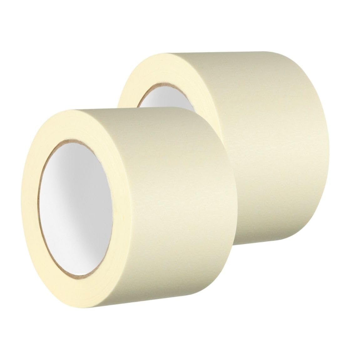 GTSE Masking Tape, 75mm (3”) x 50m, Twin Pack Wide Cream Painters Tape for Painting, Decorating and DIY, 2 Rolls