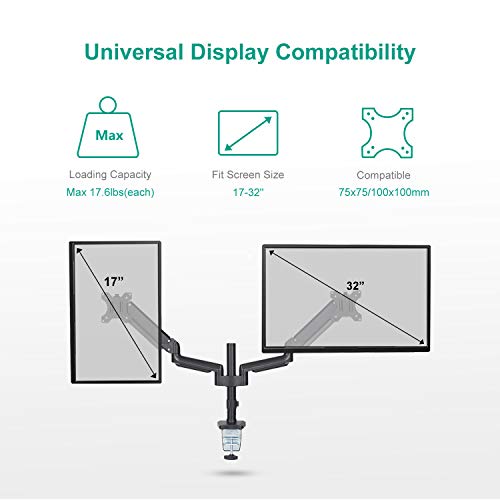 EleTab Dual Monitor Desk Mount Stand Premium Aluminum Articulating Full Motion Computer VESA