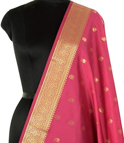 Banarasi Dupatta Indian Art Silk Woven Zari Brocade Long Stole Shawl Magenta