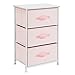 mDesign Storage Dresser End/Side Table Night Stand Furniture Unit - Baby/Kid Accent Organizer for Bedroom, Nursery, Playroom - 3 Removable Fabric Bin Drawers, Spira Collection, Pink/White