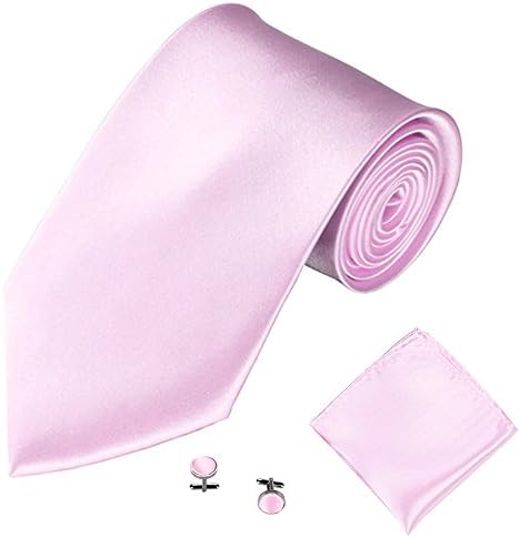 3PCS Solid Color Formal Necktie and Pocket Square Handkerchief Cuff Link Tie Clip Sets for Men