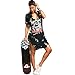 OMONSIM New Ladies Acid Wash Raw Power Printed Top Lace up Choker Neck T-Shirt Dress Women Dress (2, Medium)