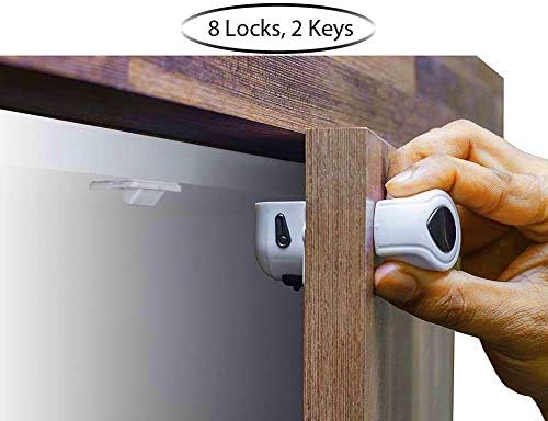 Cabinet Locks Child Safety for Baby Proof with Magnetic Key and 3M Adhesive No Tools or Drill by Scalechrome (8 Locks, 2 Keys, White)