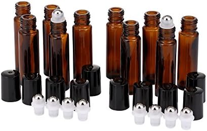 Mild East 10pcs 10ml Brown Glass Essential Oil Empty Bottles with Roller Balls Include Dropper,Bottle Opener,Sticker